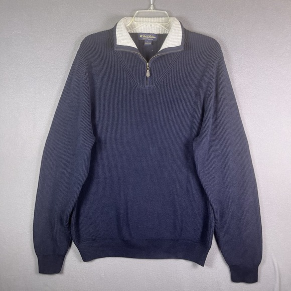 Brooks Brothers Other - Brooks Brothers Blue Supima Cotton Knit 1/4 Zip Mock Neck Pullover Sweater L